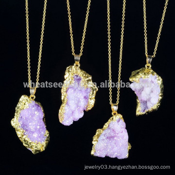 fashion crystalline amethyst jewelry with natural stones, pendant necklace